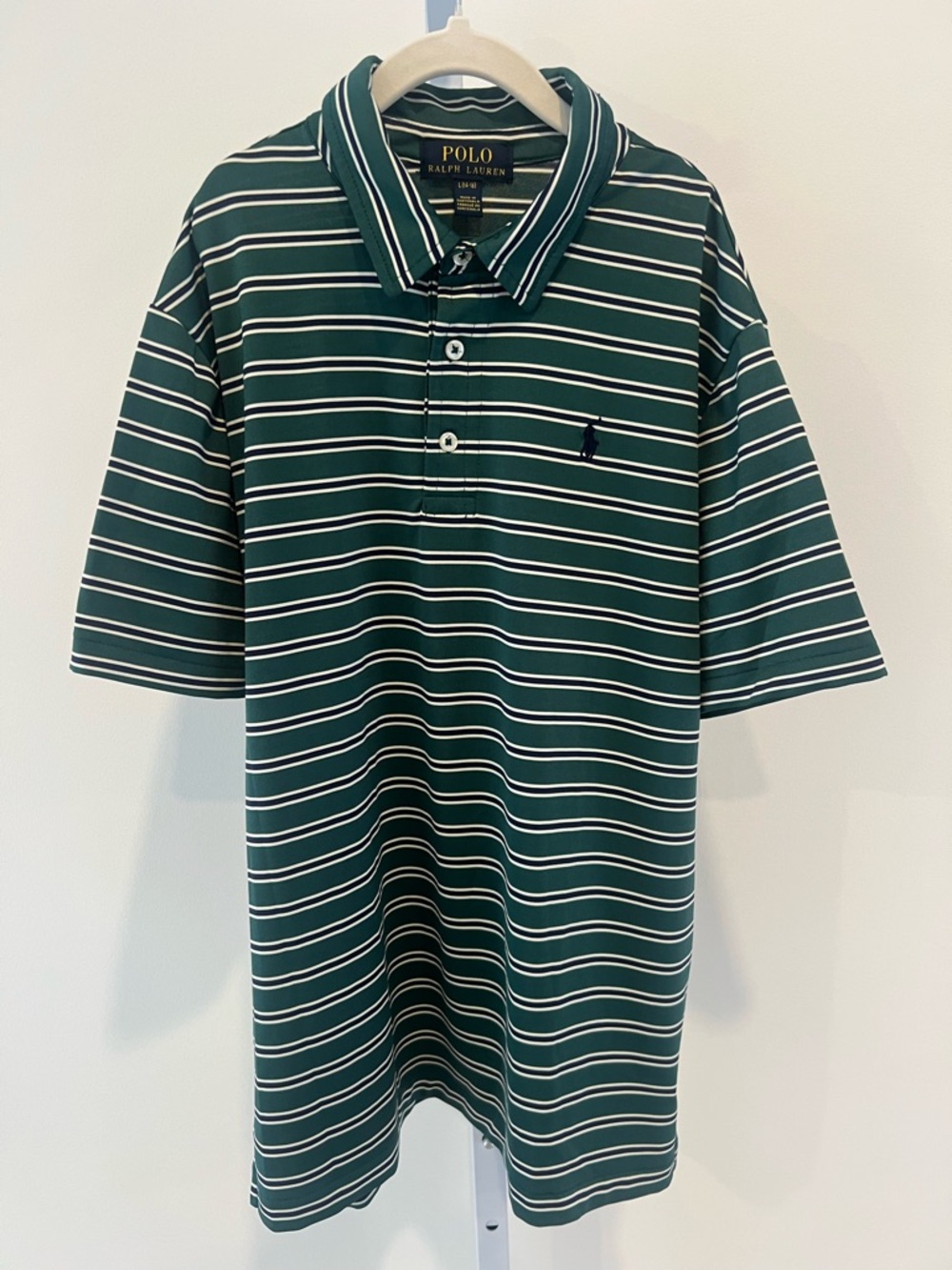 Polo Ralph Lauren Green Blue and White Striped Polo Shirt Youth Sz Large 14/16